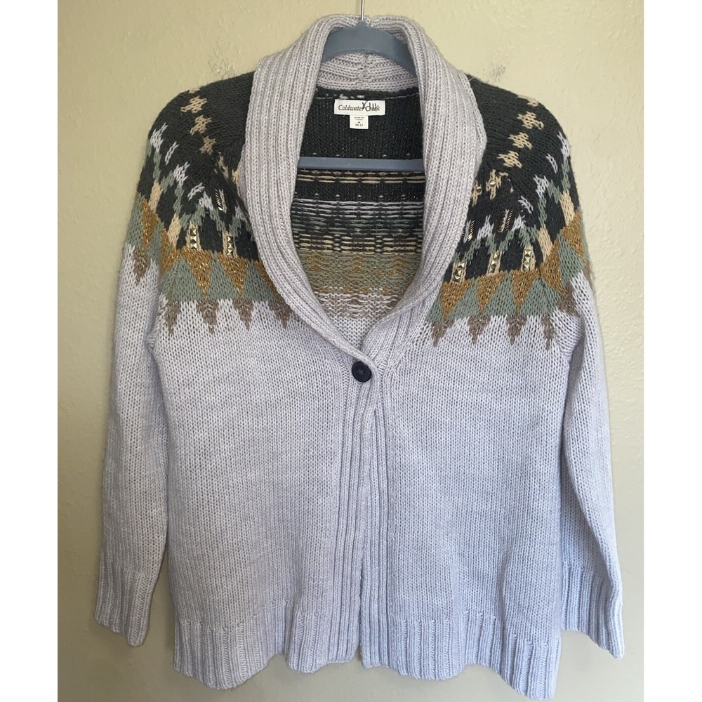 Coldwater Creek Gray Nordic Cardigan Sweater Embellished Button Closure M 10/12